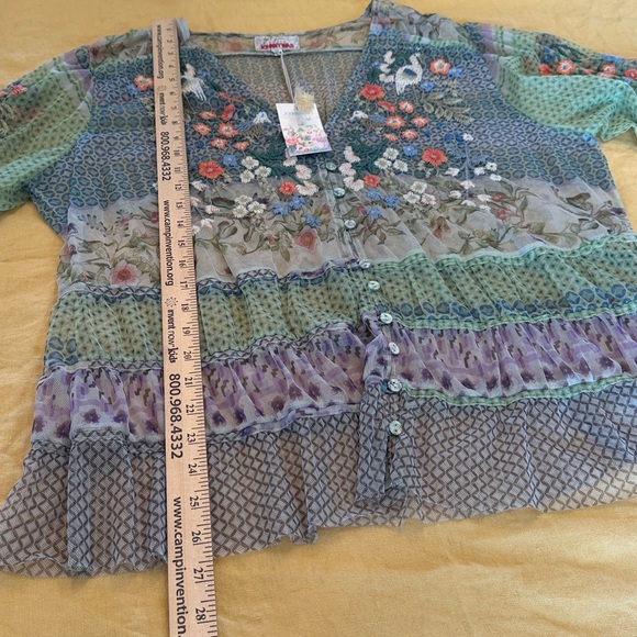 Johnny Was Biya XXL embroidered mesh top blouse with Cream Tank NWT green blue - Picture 10 of 13